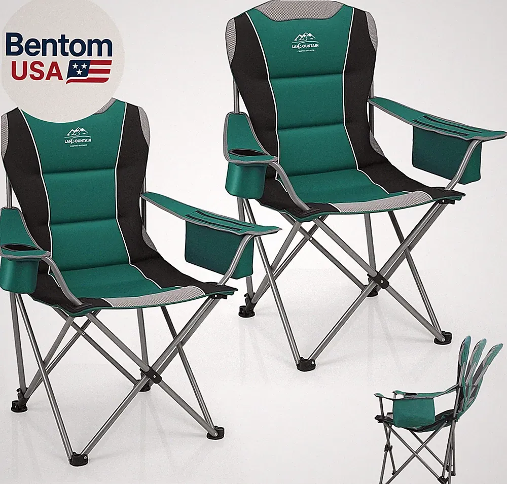 2 Pack Camping Chairs,Oversized Folding Lawn Chairs for Adults W/3 Levels Adjust
