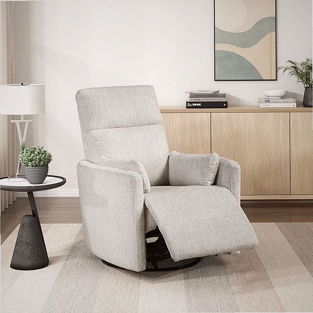 Beige Upholstered Swivel Recliner Chair with Pillows for Living Room/Bedroom