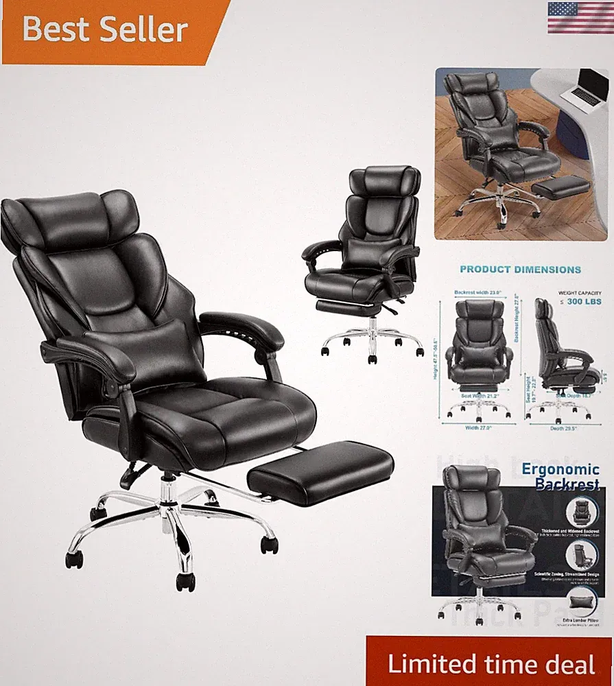 Comfort-Optimized Executive Office Chair with 90-135° Reclining - Black Leather