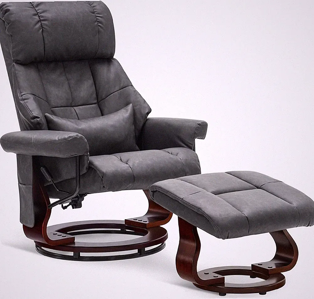 Compact Vibration Massage Recliner Chair with Ottoman - Dark Grey Faux Leather