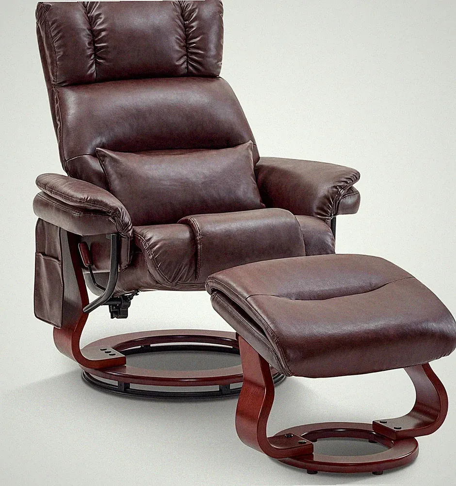 Dark Brown Swivel Recliner with Ottoman & Vibration Massage for Ultimate Comfort
