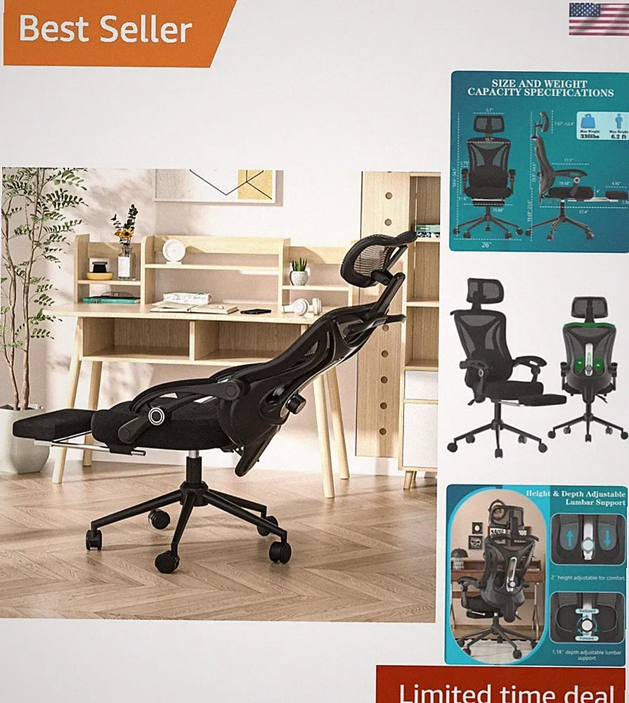 Ergonomic Office Chair with Footrest - Adjustable Lumbar Support & Headrest,...