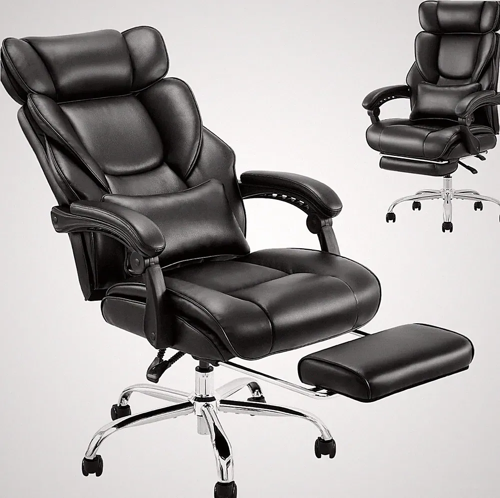 Ergonomic Office Chair with Footrest, Reclining Design & Lumbar Support, Black