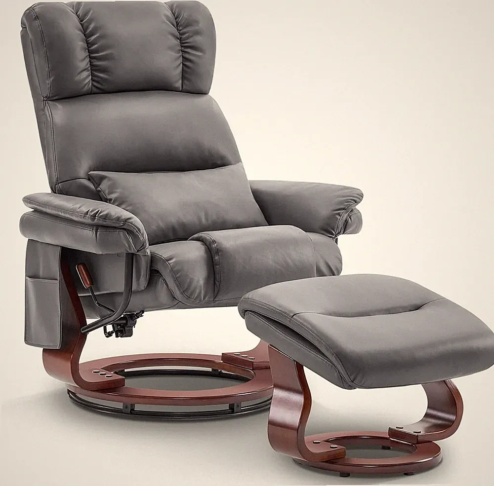 Ergonomic Swivel Recliner with Ottoman and Vibration Massage - Grey