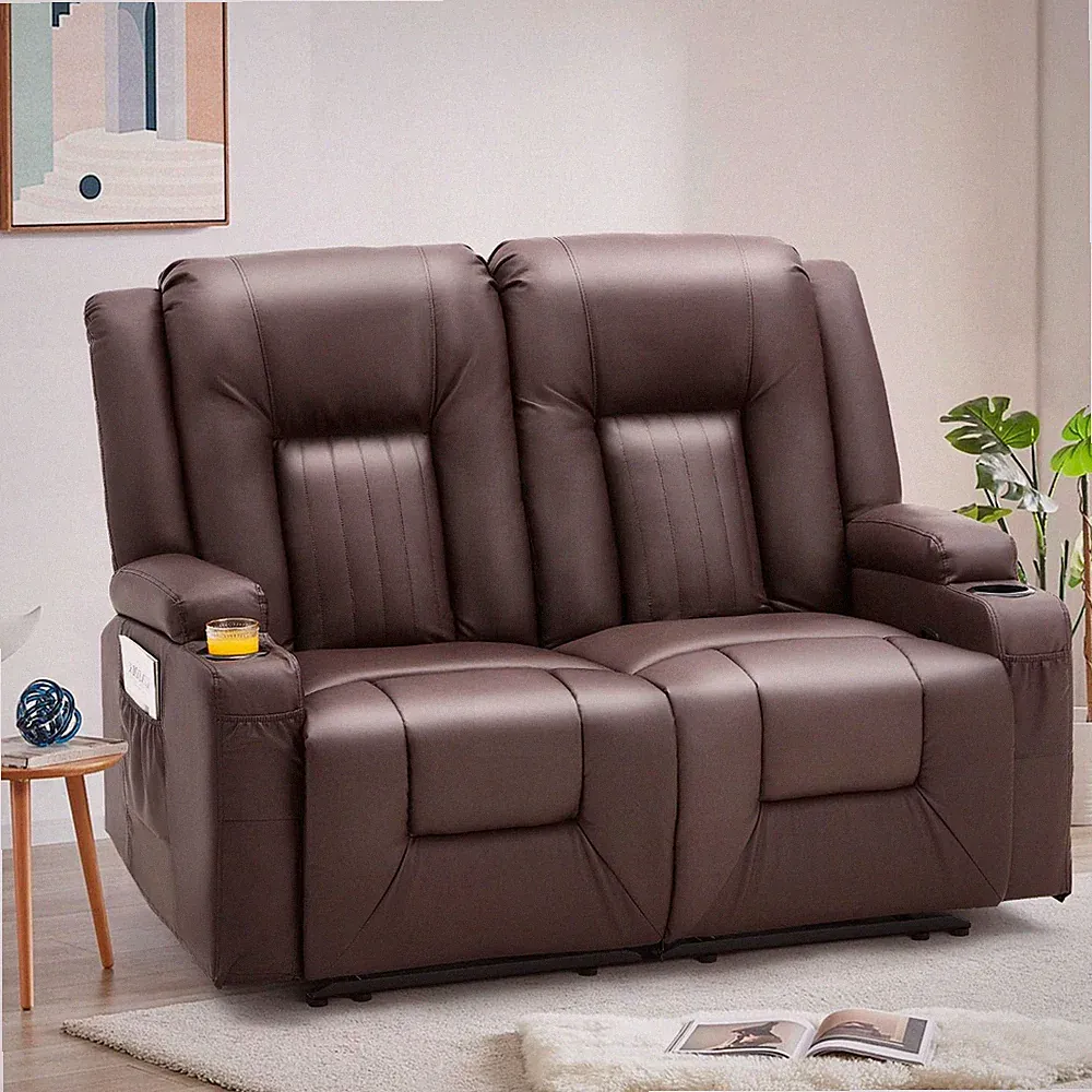 Leather Recliner Sofa Set, Swivel Massage Chairs, Loveseat with Cup Holders