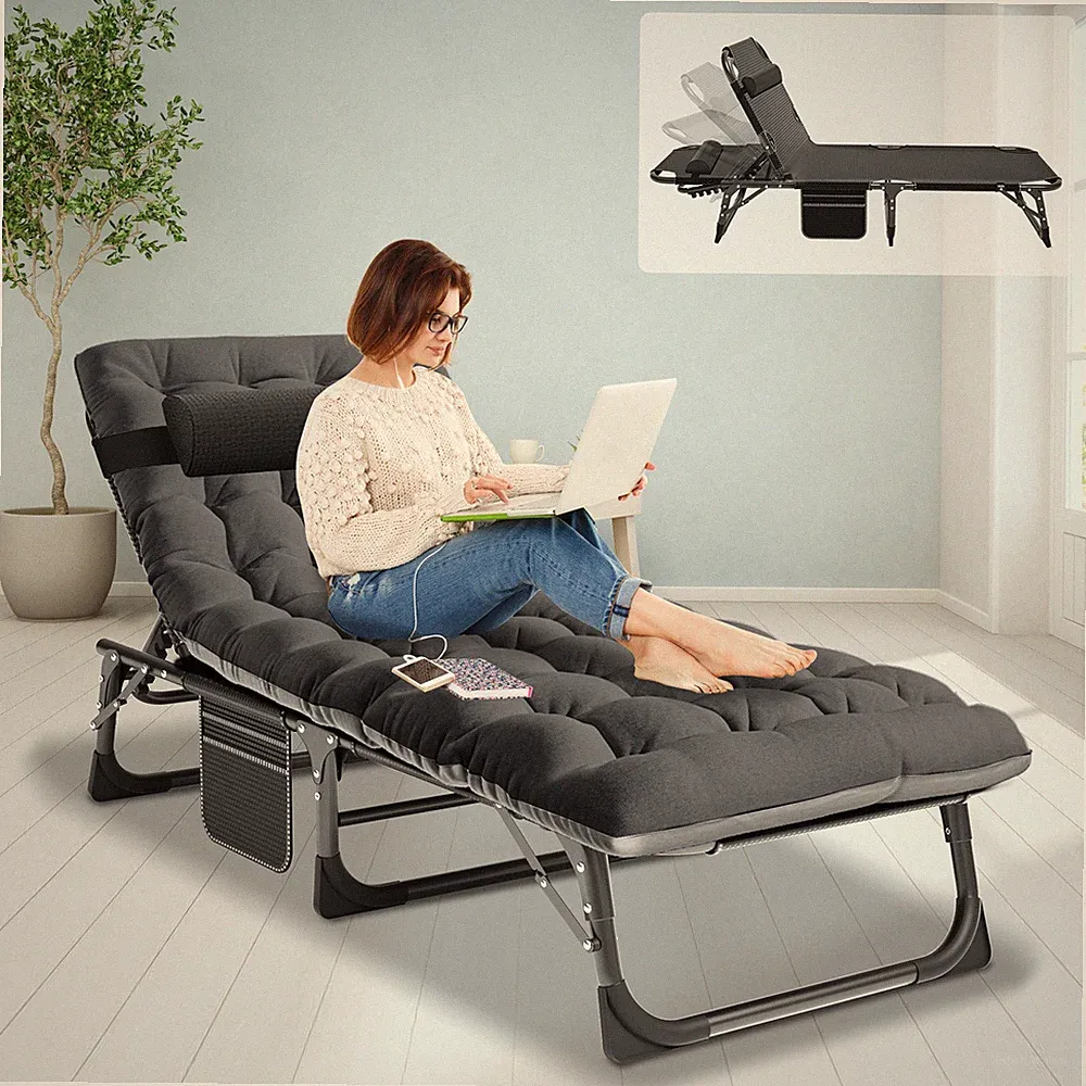 NAIZEA 4 Position Adults Cots Foldable Lounge Chair Reclining Chaise with Pad