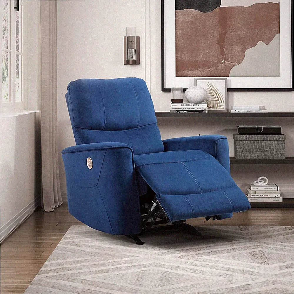 Navy Velvet Power Recliner Chair for Living Room & Office Comfort
